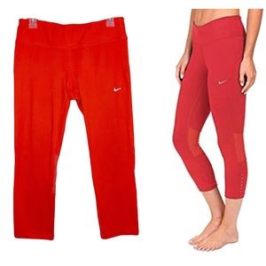 Nike Epic Run Tight Fit Crop Red Running Dri Fit Mesh Logo Legging Workout Large